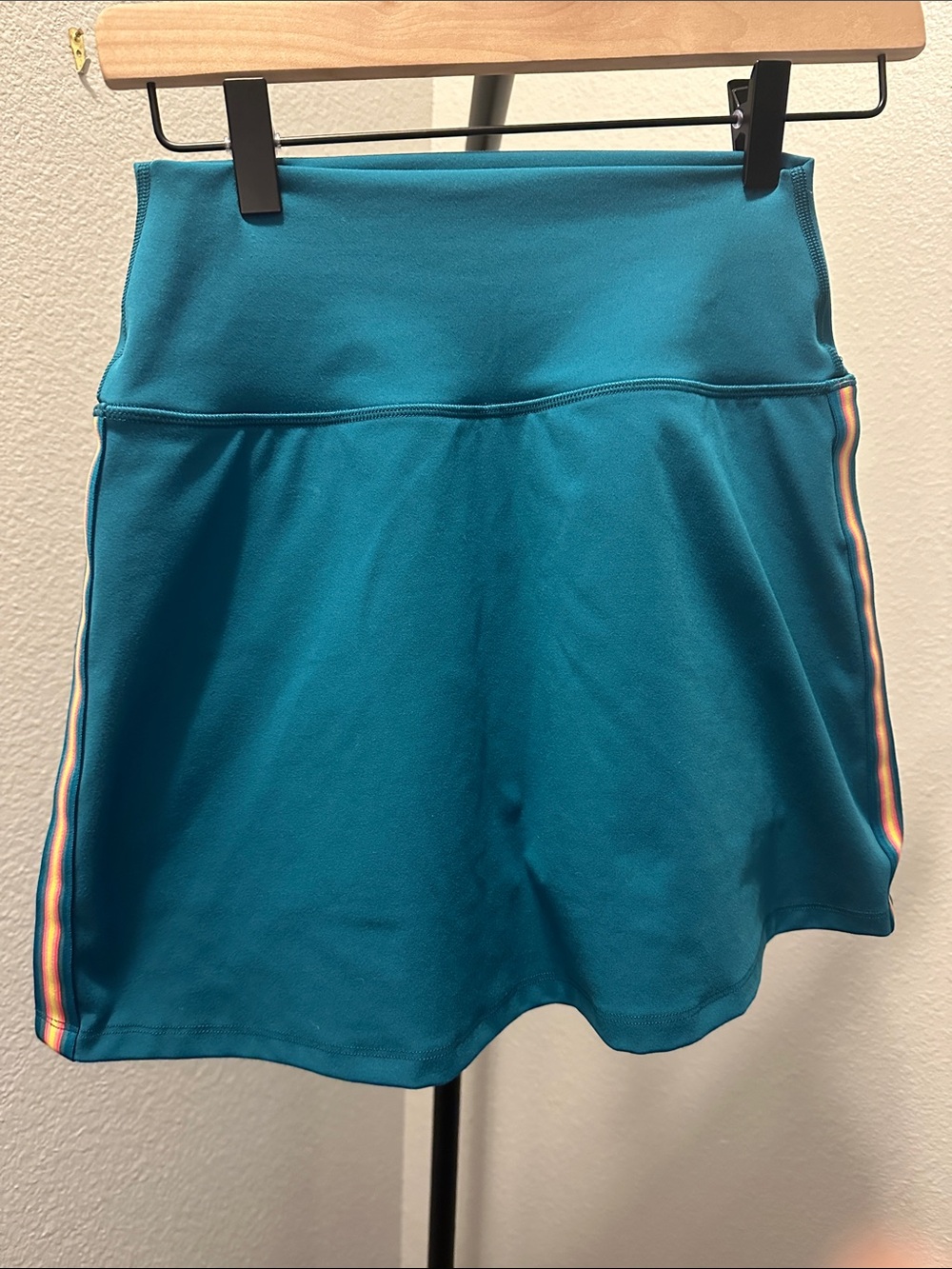 Spiritual Gangster Teal Athletic Skort with Rainbow Side Stripe